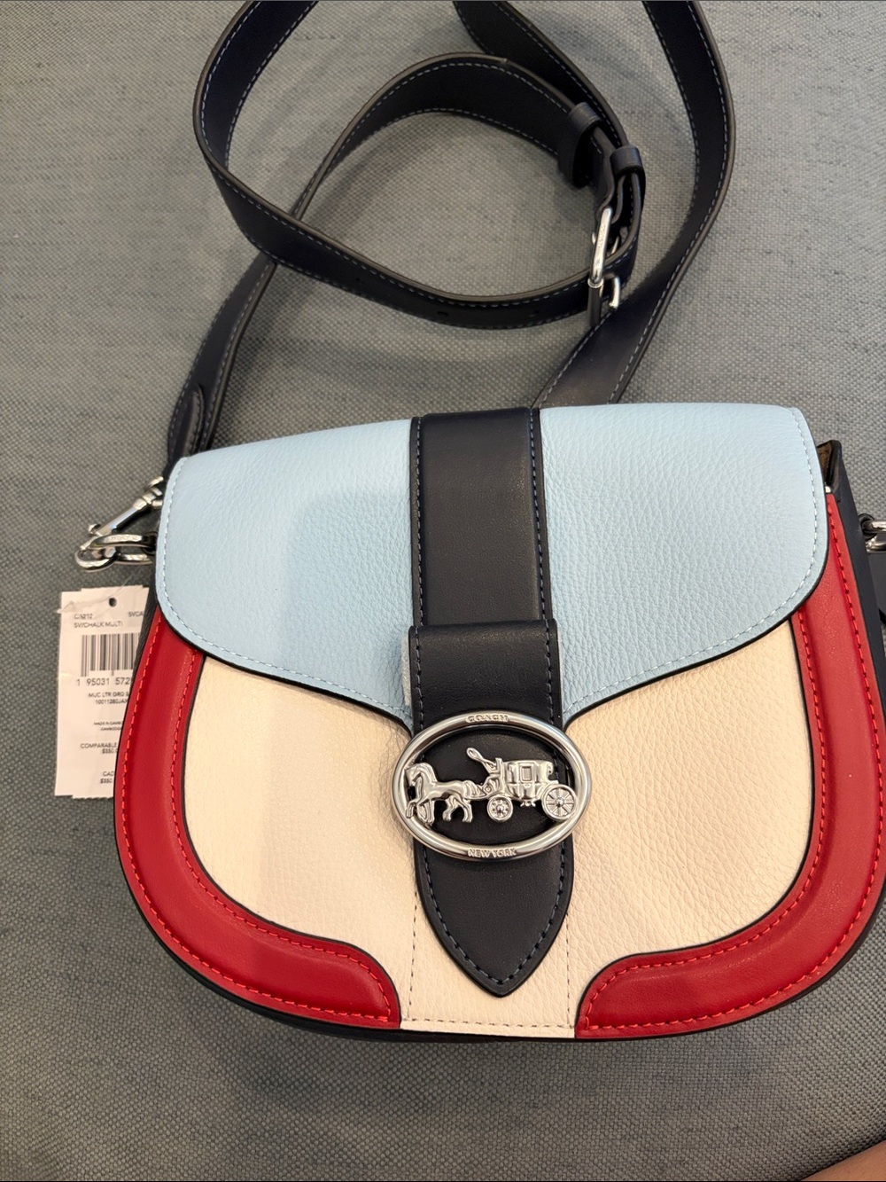 COACH NWT Colorblock Leather Crossbody Bag - Light Blue, Cream & Red
